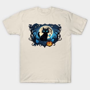 cute black cat sticker blue eyes a cute witch a full T-Shirt